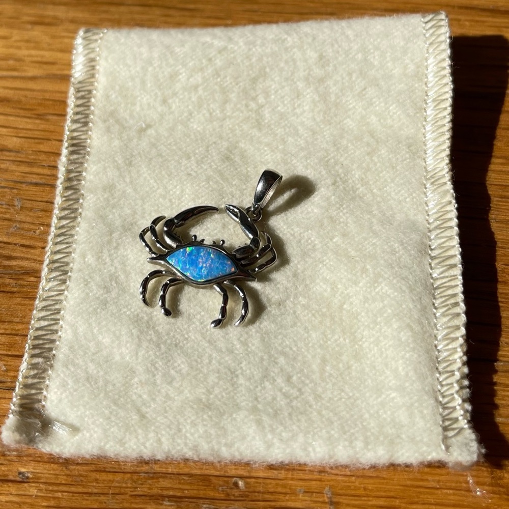 Opal sterling silver crab charm (also includes necklace chain!)